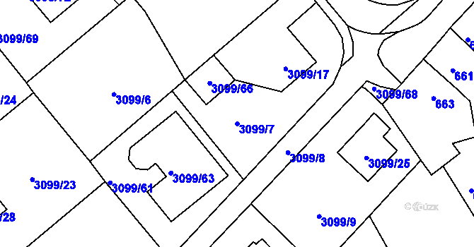 Parcela st. 3099/7 v KÚ Pelhřimov, Katastrální mapa