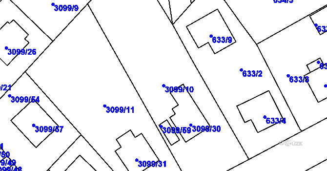 Parcela st. 3099/10 v KÚ Pelhřimov, Katastrální mapa