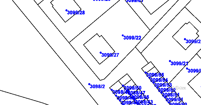 Parcela st. 3099/27 v KÚ Pelhřimov, Katastrální mapa