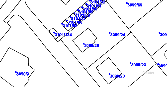 Parcela st. 3099/29 v KÚ Pelhřimov, Katastrální mapa