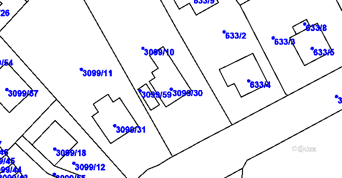 Parcela st. 3099/30 v KÚ Pelhřimov, Katastrální mapa