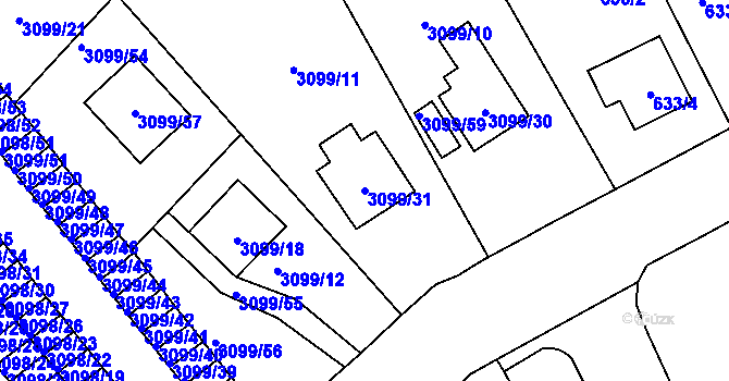 Parcela st. 3099/31 v KÚ Pelhřimov, Katastrální mapa