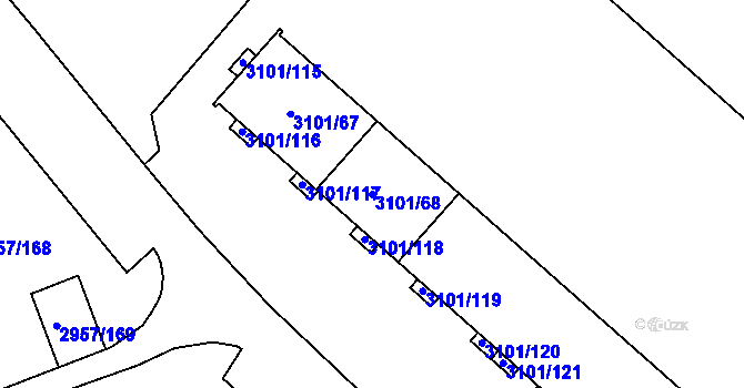 Parcela st. 3101/68 v KÚ Pelhřimov, Katastrální mapa
