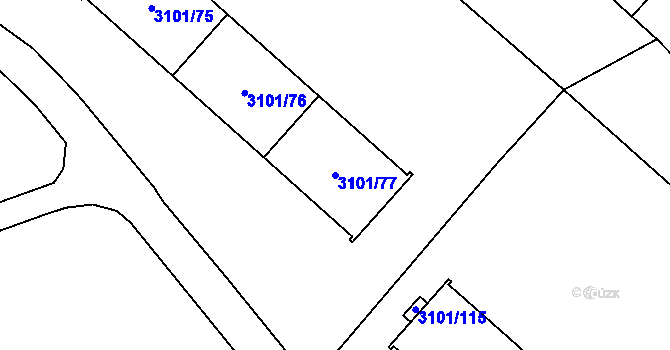 Parcela st. 3101/77 v KÚ Pelhřimov, Katastrální mapa