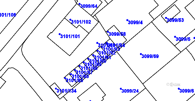 Parcela st. 3101/92 v KÚ Pelhřimov, Katastrální mapa