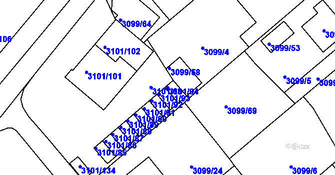 Parcela st. 3101/94 v KÚ Pelhřimov, Katastrální mapa