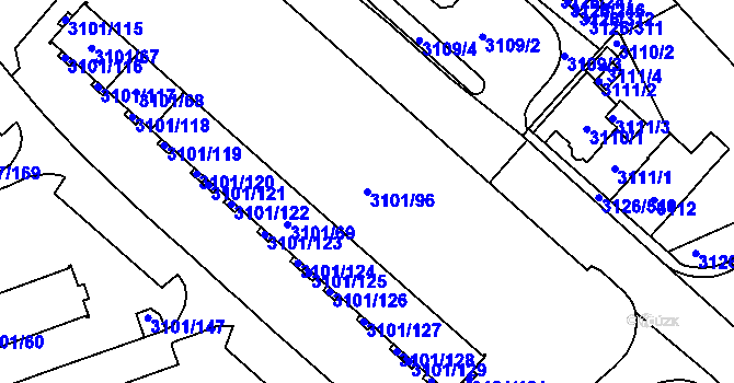 Parcela st. 3101/96 v KÚ Pelhřimov, Katastrální mapa