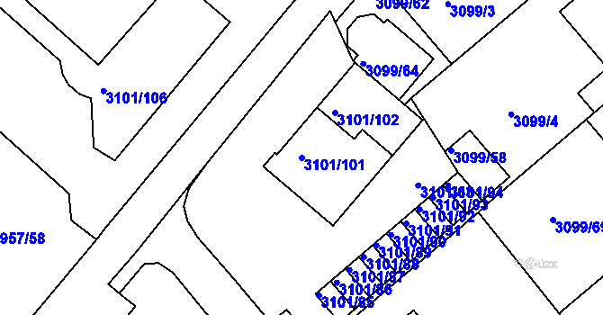 Parcela st. 3101/101 v KÚ Pelhřimov, Katastrální mapa