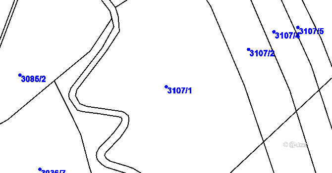 Parcela st. 3107/1 v KÚ Pelhřimov, Katastrální mapa