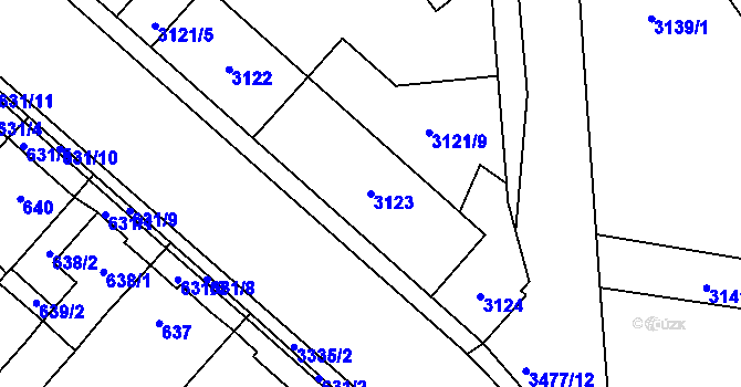 Parcela st. 3123 v KÚ Pelhřimov, Katastrální mapa