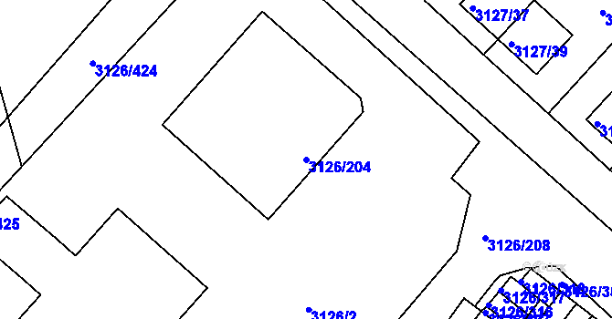 Parcela st. 3126/204 v KÚ Pelhřimov, Katastrální mapa