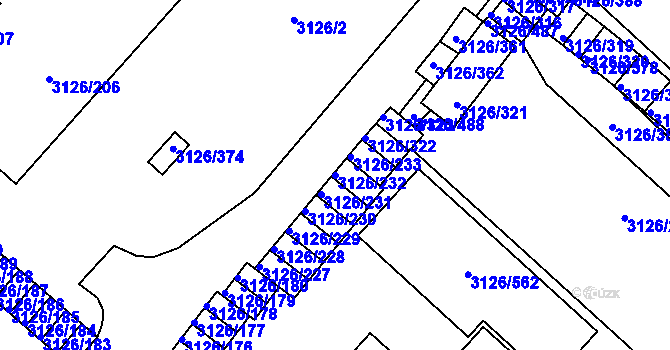 Parcela st. 3126/232 v KÚ Pelhřimov, Katastrální mapa