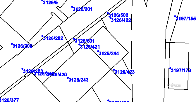 Parcela st. 3126/244 v KÚ Pelhřimov, Katastrální mapa