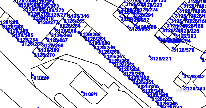 Parcela st. 3126/257 v KÚ Pelhřimov, Katastrální mapa