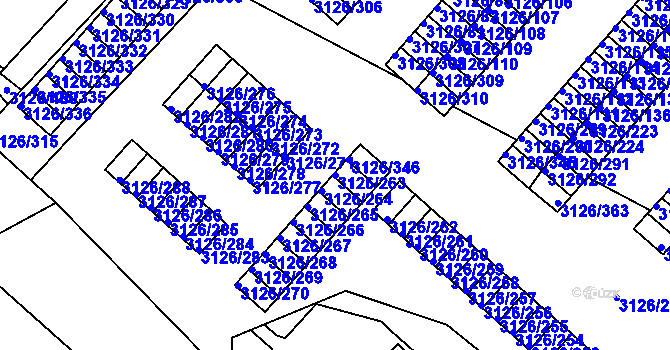 Parcela st. 3126/263 v KÚ Pelhřimov, Katastrální mapa