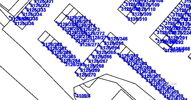Parcela st. 3126/265 v KÚ Pelhřimov, Katastrální mapa