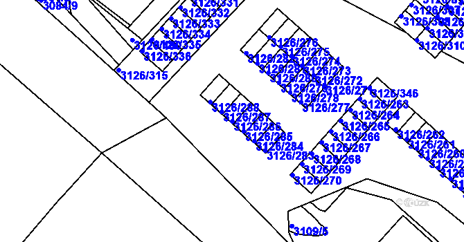 Parcela st. 3126/286 v KÚ Pelhřimov, Katastrální mapa