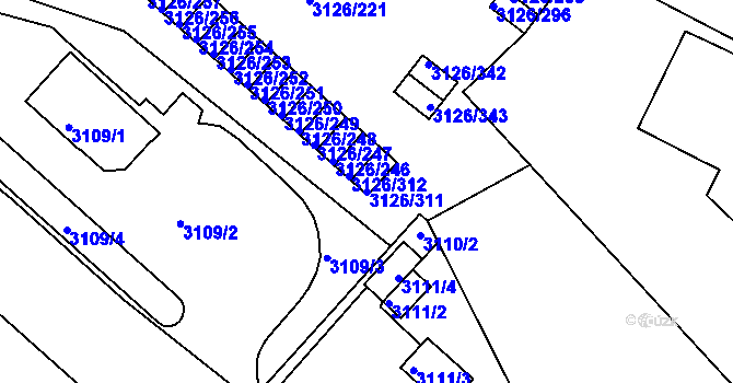 Parcela st. 3126/311 v KÚ Pelhřimov, Katastrální mapa