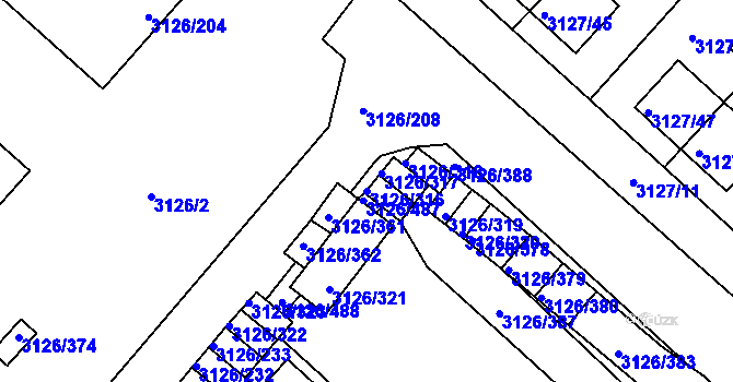 Parcela st. 3126/316 v KÚ Pelhřimov, Katastrální mapa