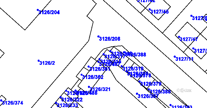 Parcela st. 3126/317 v KÚ Pelhřimov, Katastrální mapa