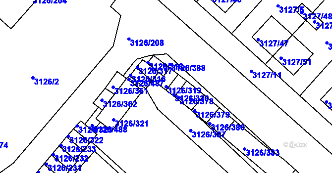 Parcela st. 3126/319 v KÚ Pelhřimov, Katastrální mapa