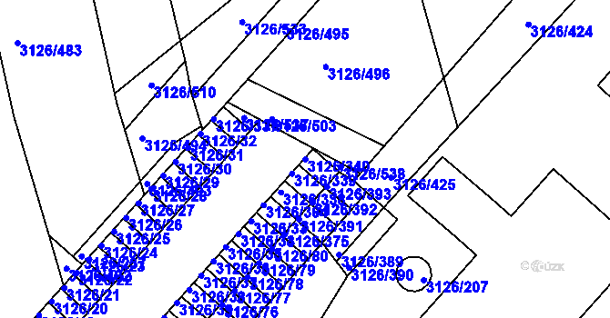 Parcela st. 3126/340 v KÚ Pelhřimov, Katastrální mapa