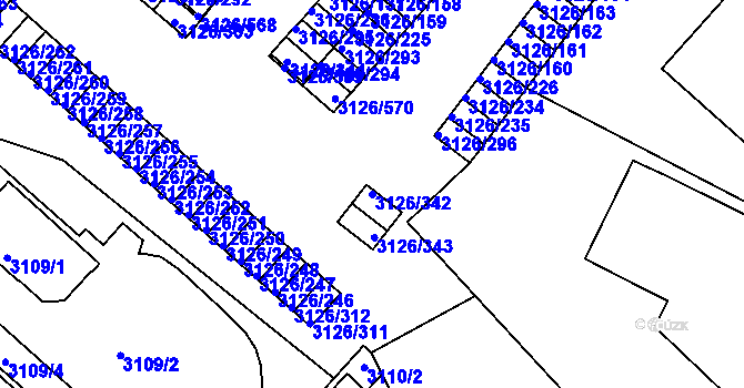 Parcela st. 3126/342 v KÚ Pelhřimov, Katastrální mapa