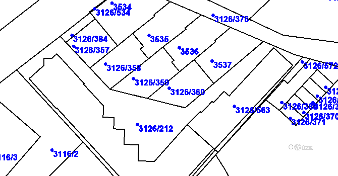Parcela st. 3126/360 v KÚ Pelhřimov, Katastrální mapa