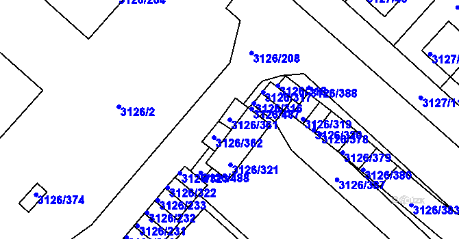 Parcela st. 3126/361 v KÚ Pelhřimov, Katastrální mapa
