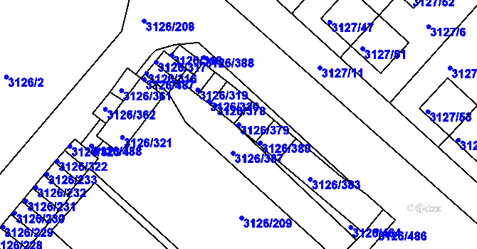 Parcela st. 3126/379 v KÚ Pelhřimov, Katastrální mapa