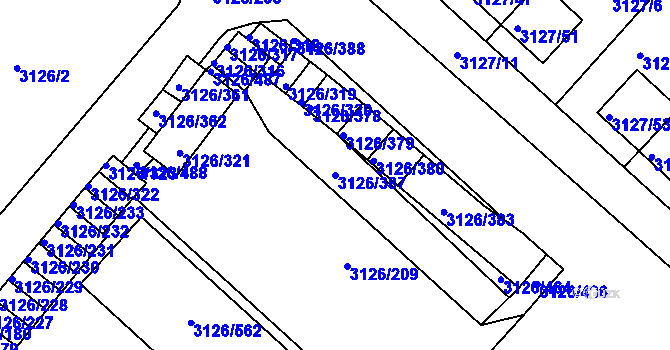 Parcela st. 3126/387 v KÚ Pelhřimov, Katastrální mapa