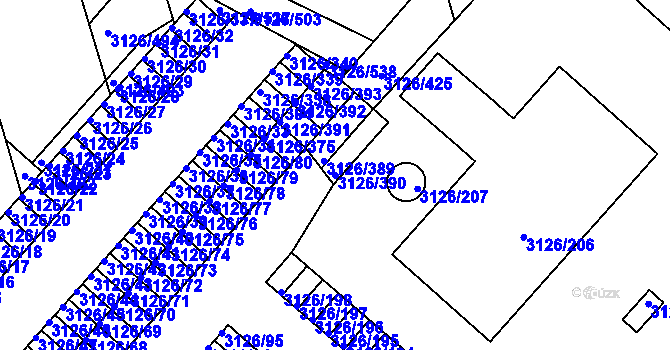 Parcela st. 3126/390 v KÚ Pelhřimov, Katastrální mapa