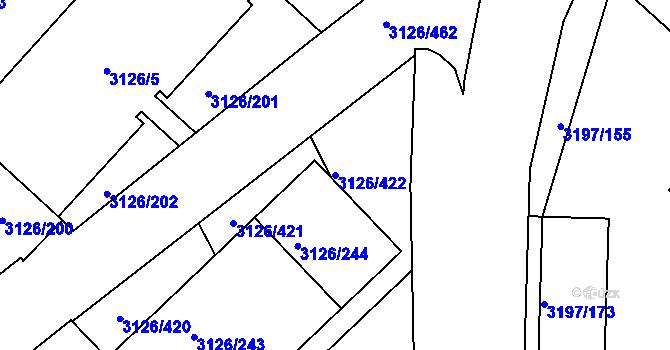 Parcela st. 3126/422 v KÚ Pelhřimov, Katastrální mapa