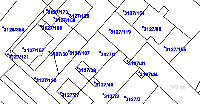 Parcela st. 3127/1 v KÚ Pelhřimov, Katastrální mapa