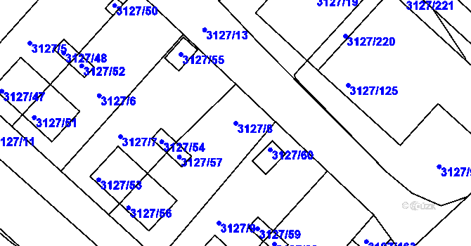 Parcela st. 3127/8 v KÚ Pelhřimov, Katastrální mapa