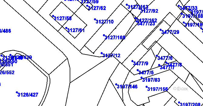Parcela st. 3127/12 v KÚ Pelhřimov, Katastrální mapa