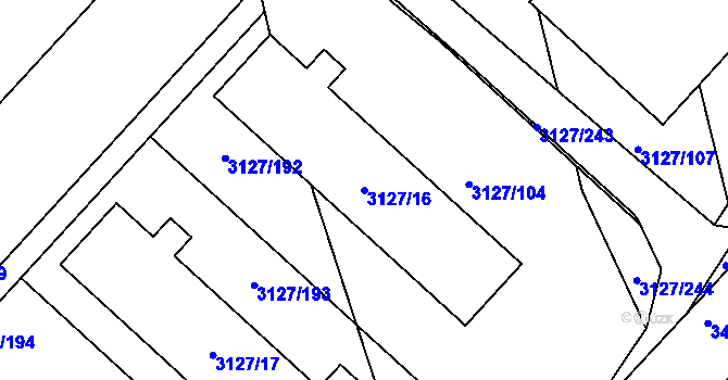 Parcela st. 3127/16 v KÚ Pelhřimov, Katastrální mapa