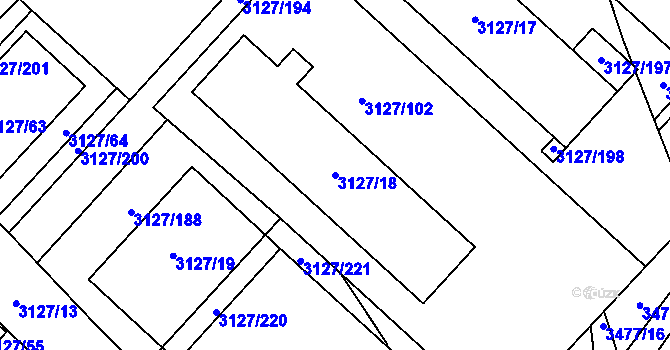 Parcela st. 3127/18 v KÚ Pelhřimov, Katastrální mapa