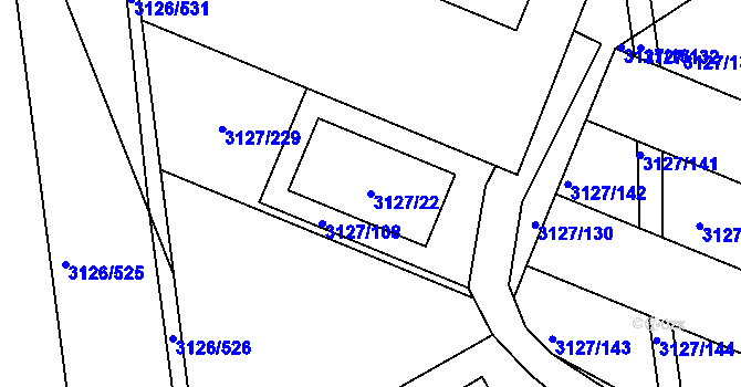 Parcela st. 3127/22 v KÚ Pelhřimov, Katastrální mapa