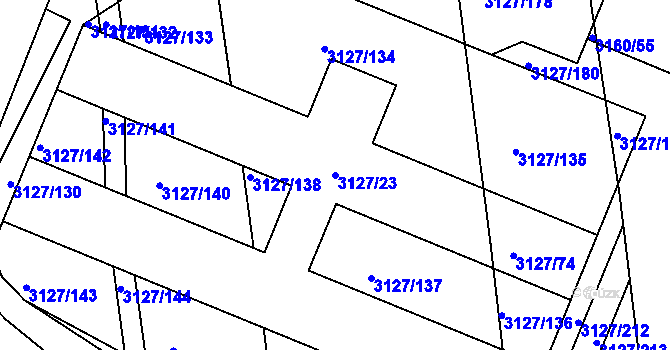 Parcela st. 3127/23 v KÚ Pelhřimov, Katastrální mapa