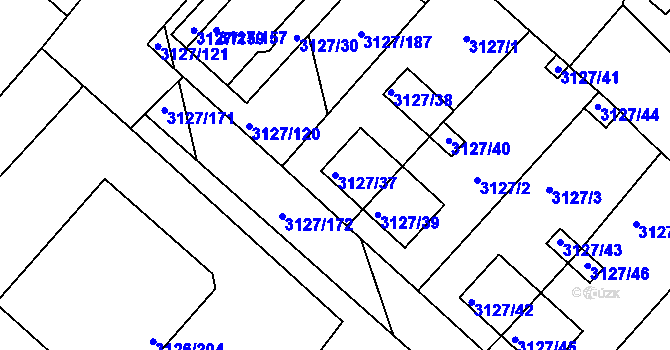 Parcela st. 3127/37 v KÚ Pelhřimov, Katastrální mapa