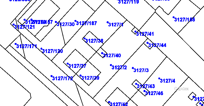 Parcela st. 3127/40 v KÚ Pelhřimov, Katastrální mapa