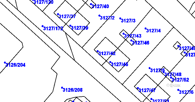 Parcela st. 3127/42 v KÚ Pelhřimov, Katastrální mapa