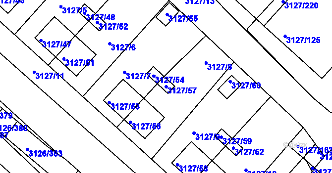 Parcela st. 3127/57 v KÚ Pelhřimov, Katastrální mapa