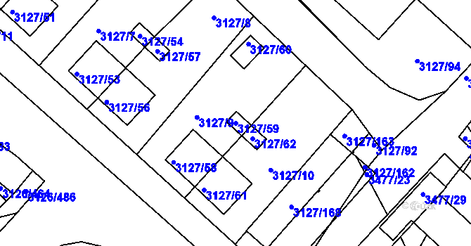 Parcela st. 3127/59 v KÚ Pelhřimov, Katastrální mapa