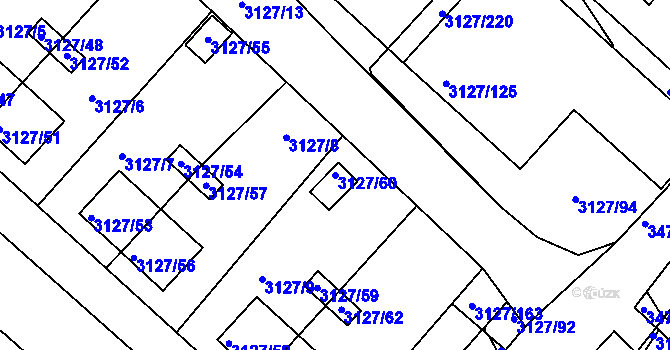 Parcela st. 3127/60 v KÚ Pelhřimov, Katastrální mapa