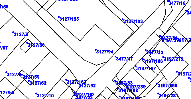 Parcela st. 3127/94 v KÚ Pelhřimov, Katastrální mapa