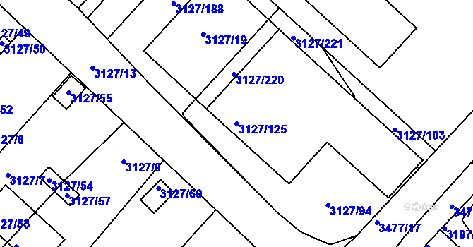 Parcela st. 3127/125 v KÚ Pelhřimov, Katastrální mapa
