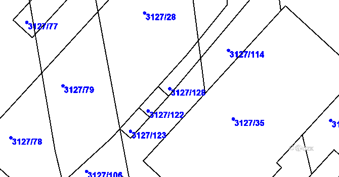 Parcela st. 3127/128 v KÚ Pelhřimov, Katastrální mapa