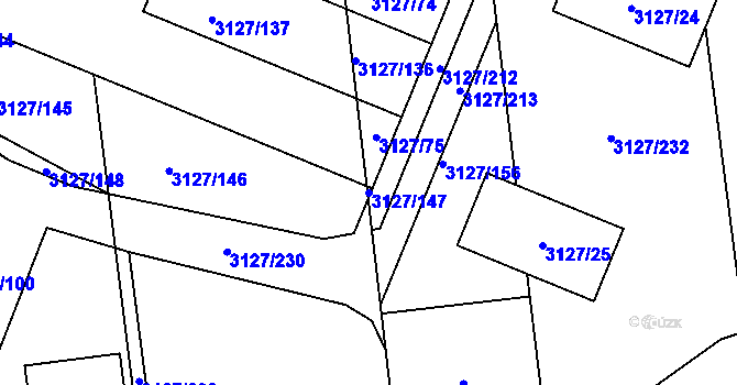 Parcela st. 3127/147 v KÚ Pelhřimov, Katastrální mapa